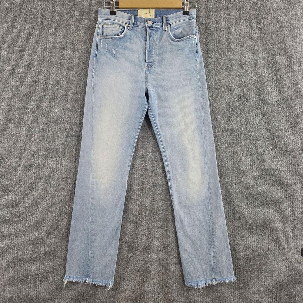CQY Jeans 28 High Rise Straight Light Wash Raw Hem Blue Denim Casual Work Office